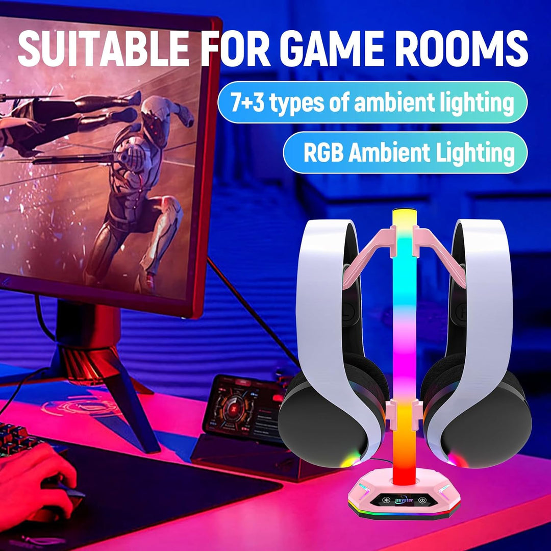 auvstar RGB Headset Halterung,Gaming Kopfhörer Ständer,10 Beleuchtungsmodi,USB Type-C Datenübertragu