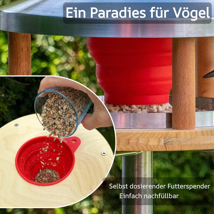 Vogelhaus mit Ständer wetterfest aus Edelstahl - Stabiles Vogelfutterhaus für draussen, modern aus M