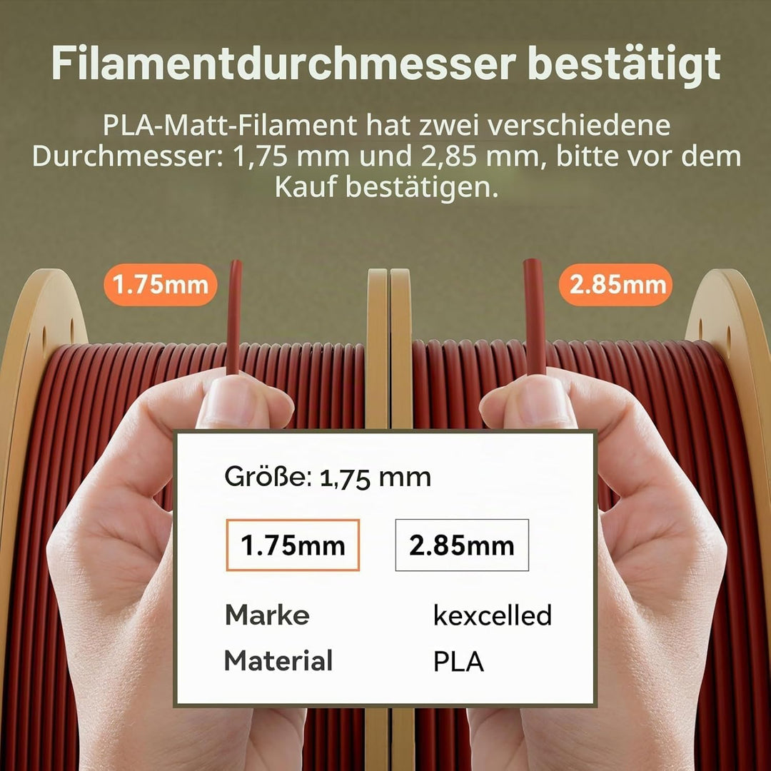 kexcelled Matte PLA Filament 1,75 mm +/- 0,03 mm, Glanzfreie Farbe, Matt Textur, 3D Drucker Filament