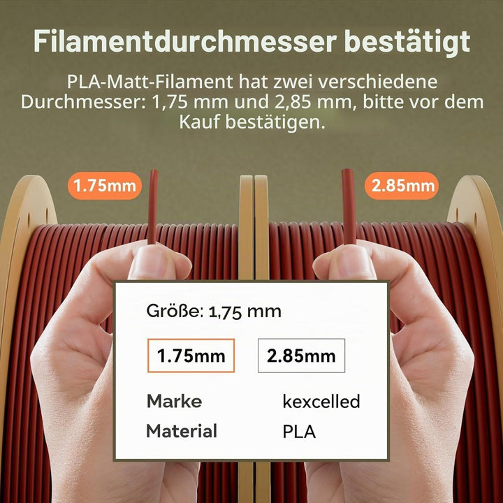 kexcelled Matte PLA Filament 1,75 mm +/- 0,03 mm, Glanzfreie Farbe, Matt Textur, 3D Drucker Filament