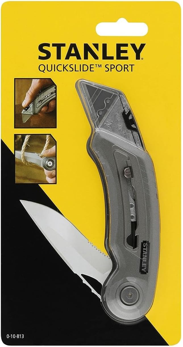 Stanley Quickslide II Sportmesser (gezahnte Sportklinge, mit Sicherheitssystem für sicheres Arbeiten