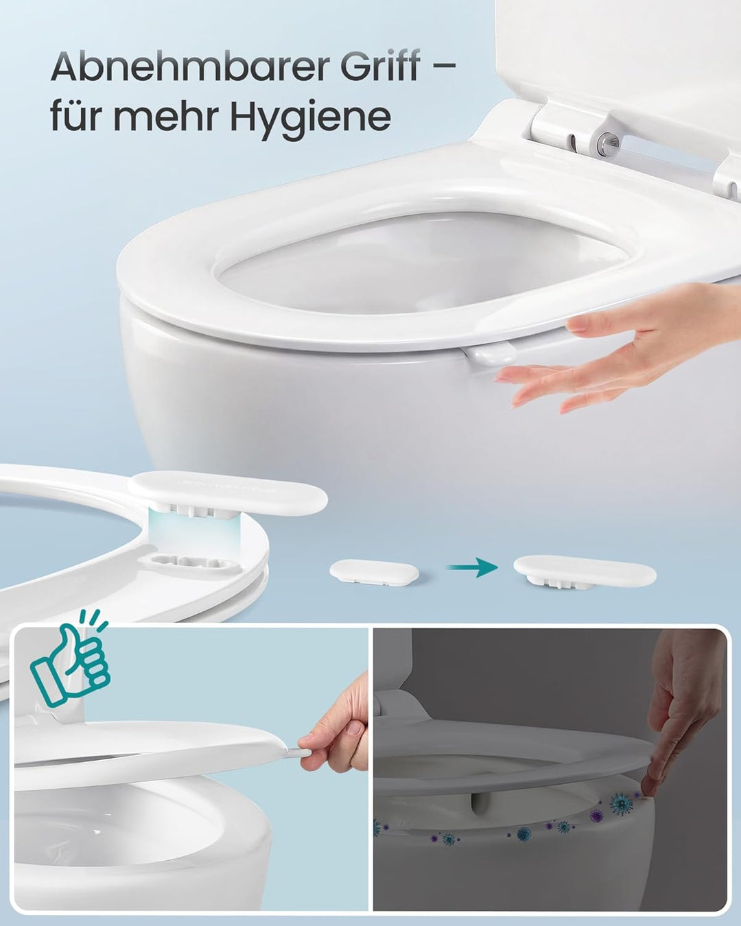 SONGMICS Toilettendeckel, lange D-Form, WC-Sitz mit Absenkautomatik, Toilettensitz schnell abnehmbar