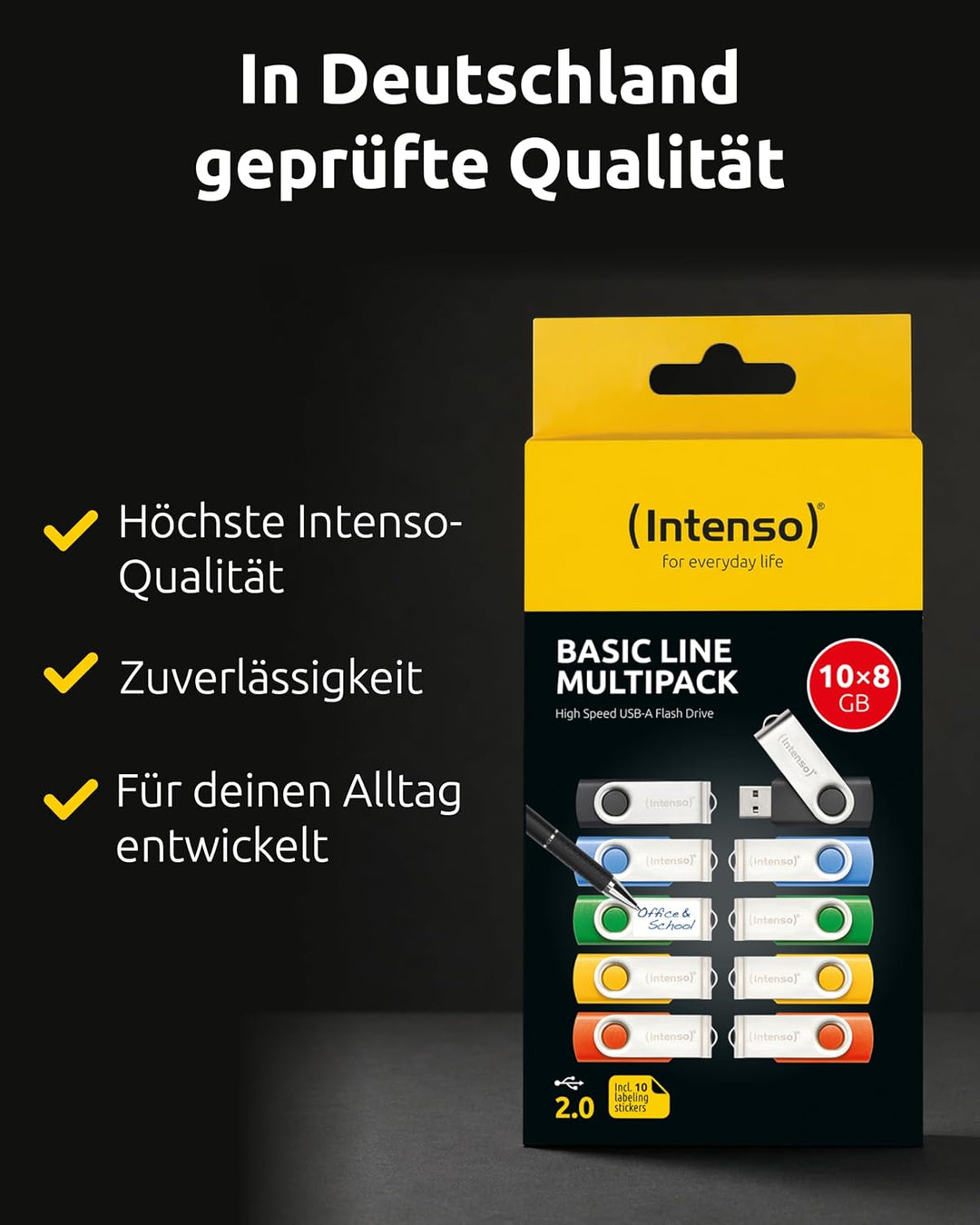 Intenso Basic Line Multipack 10x 8 GB USB-Sticks USB 2.0 mit schnellen Datentransfer und Beschriftun