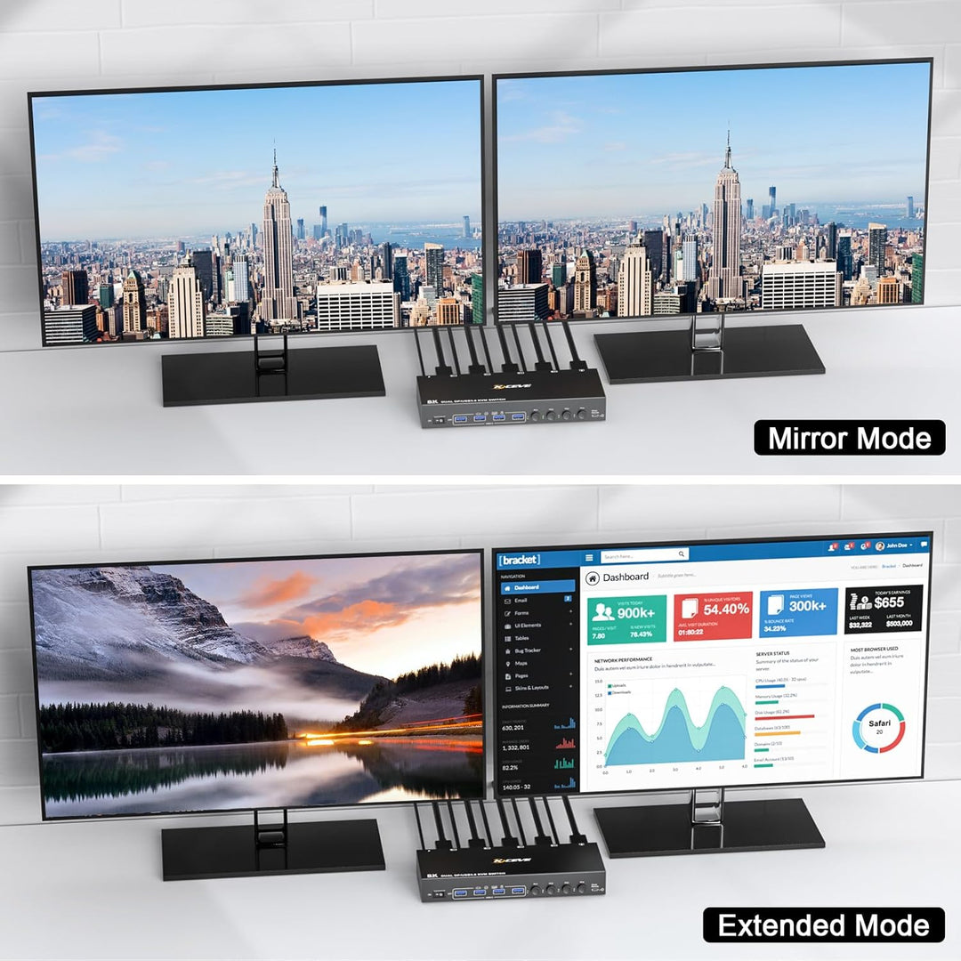 KVM Switch 4 PC 2 Monitore Displayport, USB 3.0 KVM Switch 4 PC 2 Monitore 4K@144Hz teilen sich Tast