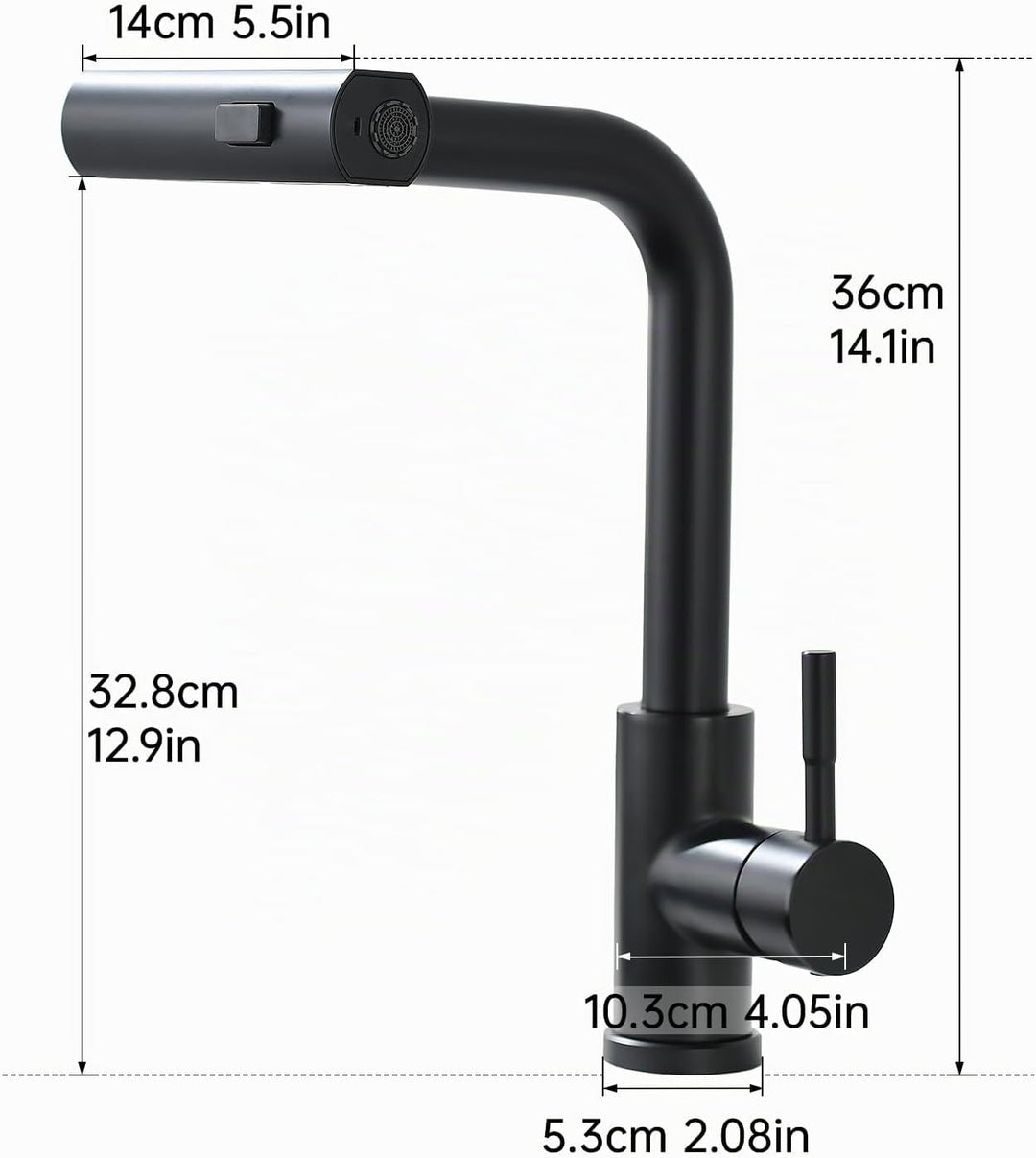 AIMADI Küchenarmatur ausziehbar Schwarz, Wasserhahn Küche mit 3-Wege-Duschbrause &amp; 38cm Schlauch, Ei