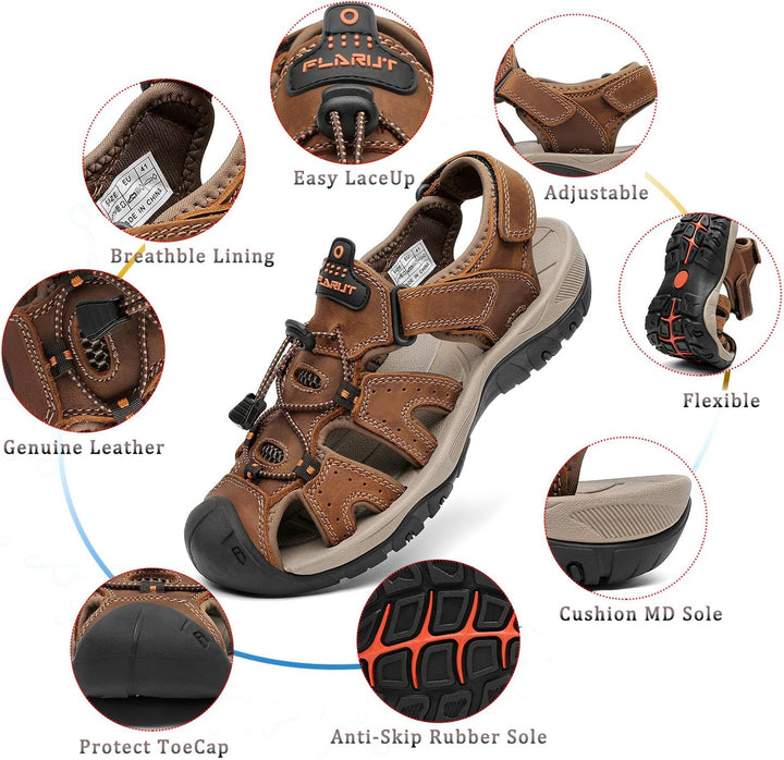 FLARUT Sandalen Herren Outdoorsandalen Sommer Wanderschuhe Trekkingsandalen Leder Strand Wandersanda