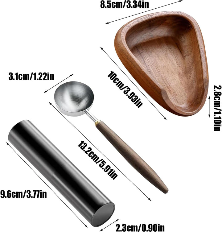Coffee Bean Dosing Cup, Wooden Coffee Dosing Tray, Brewing Tool Set with Spoon and Spray Bottle for