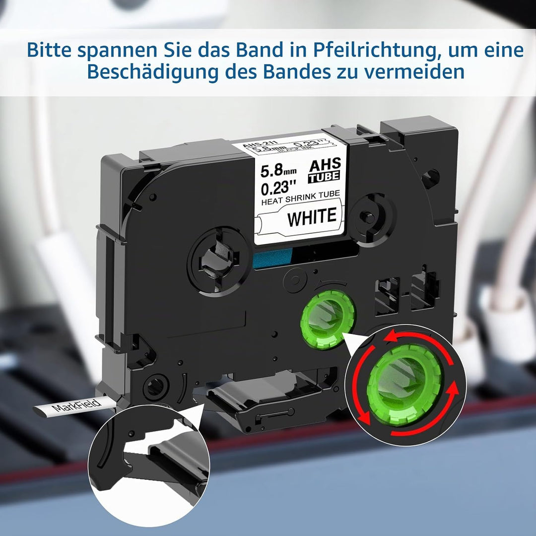 MarkField Kompatible Schriftband Schrumpfschlauch HSe-211 HSe211 5.8mm Bänder Schwarz auf Weiss Komp