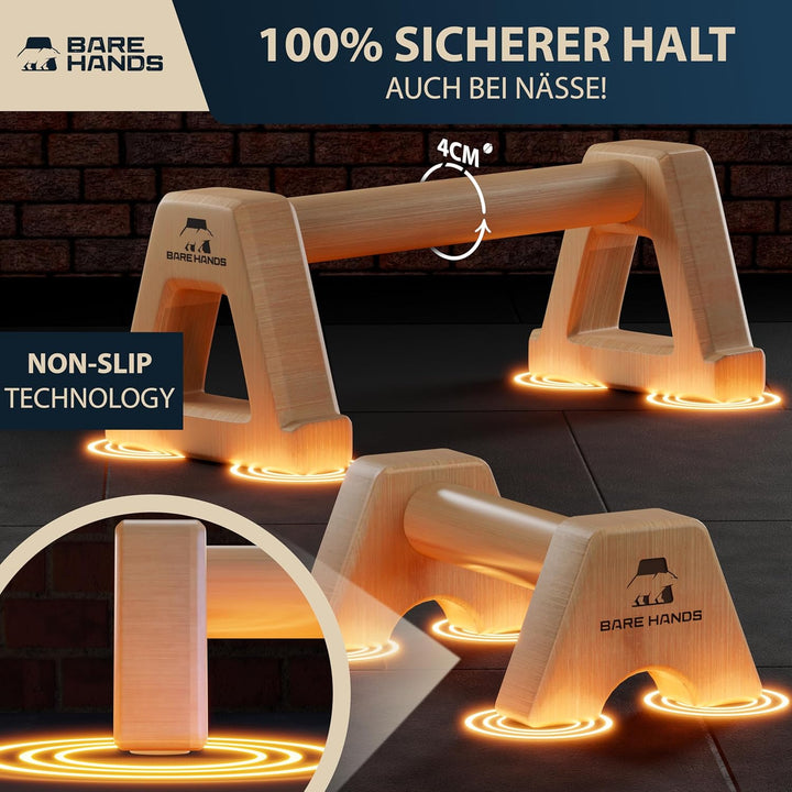 BARE HANDS Liegestützgriffe Set – 2x kleine & 2x grosse gelenksschonende, rutschfeste Holz Liegestüt