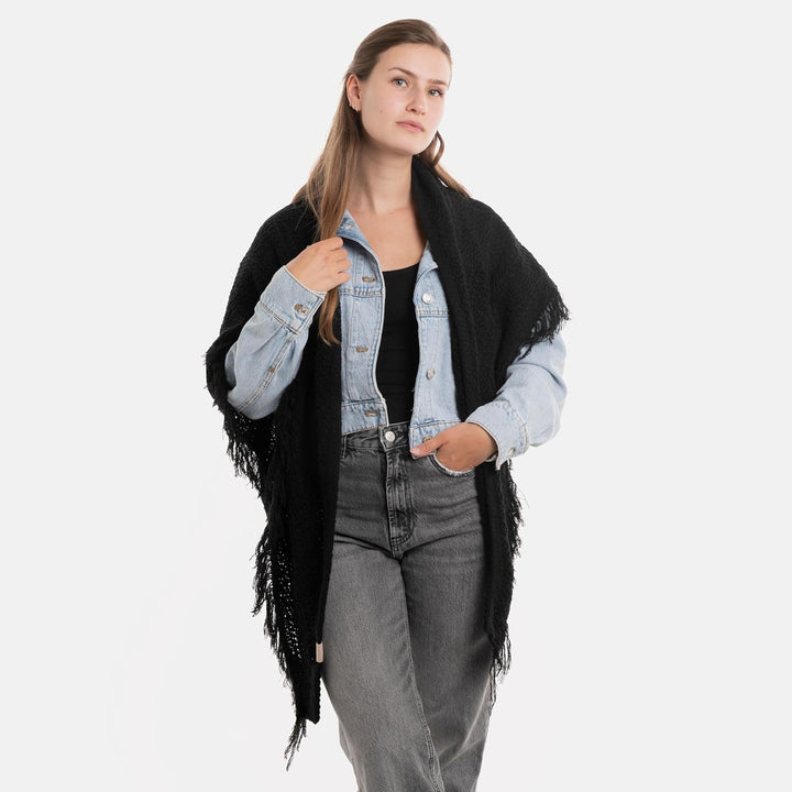 KNIT FACTORY - Dreiecksschal Amber - Damen Strickschal mit Wolle - Umschlagtuch für den Herbst und W