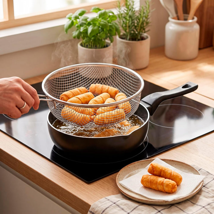 LS Kitchen - Fritier-Bratpfanne mit Antihaftbeschichtung - Frittierpfanne - Pfanne mit Frittierkorb