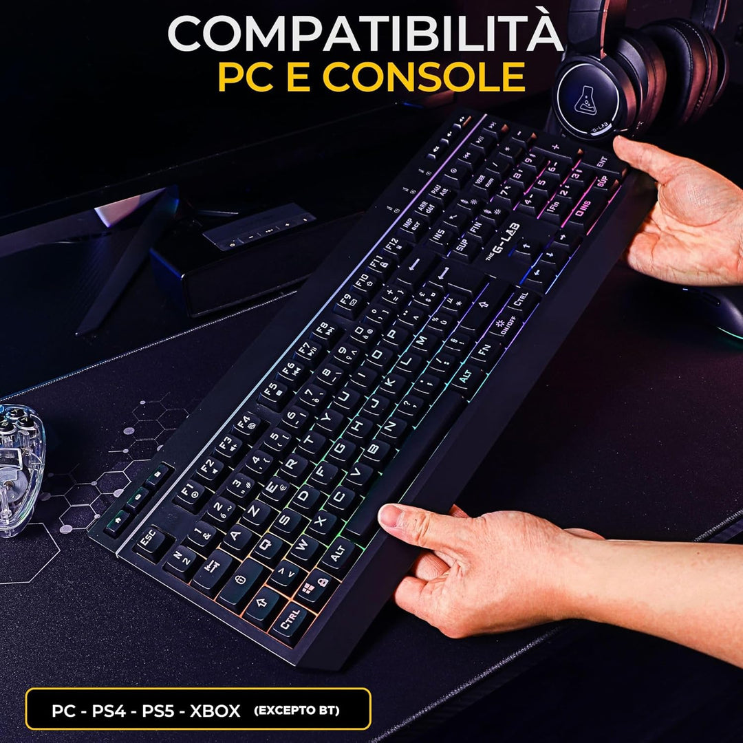 THE G-LAB Combo Tungsten - Kabellose Gaming-Tastatur mit Hintergrundbeleuchtung - Italienisch + 2400