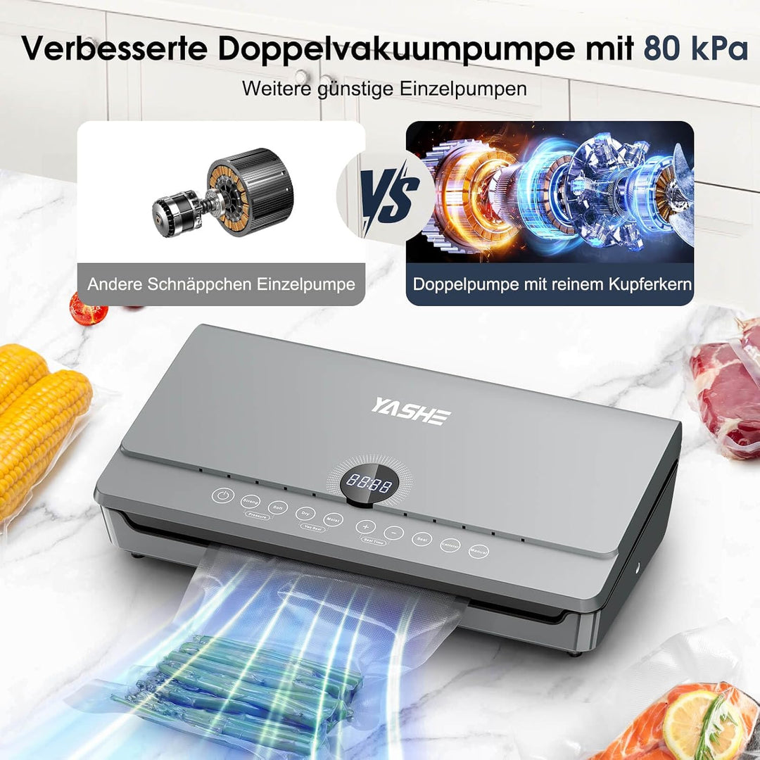 YASHE 80KPA Vakuumiergerät mit Magnetischem Deckel, 10-in-1 Vakuumierer mit Doppelte Schweissnaht un