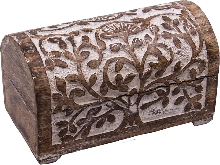 3 er Set Schatztruhen Baum des Lebens, massive Holz-Schatullen max.28 x 20 x 19 cm, white wash … Whi