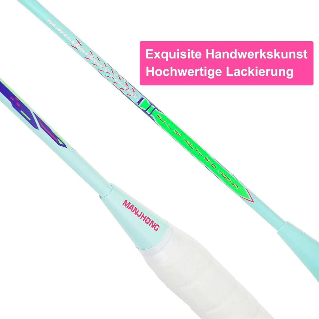Badminton Set mit 2 Graphit Schläger - Kratzfestes Design - Federball Set für Erwachsene Incl. Feder