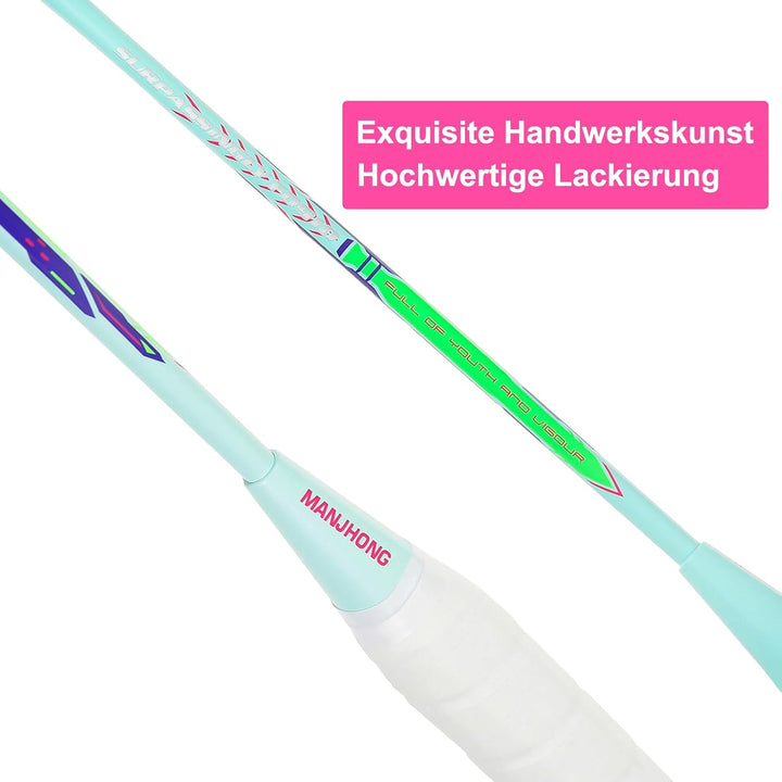 Badminton Set mit 2 Graphit Schläger - Kratzfestes Design - Federball Set für Erwachsene Incl. Feder