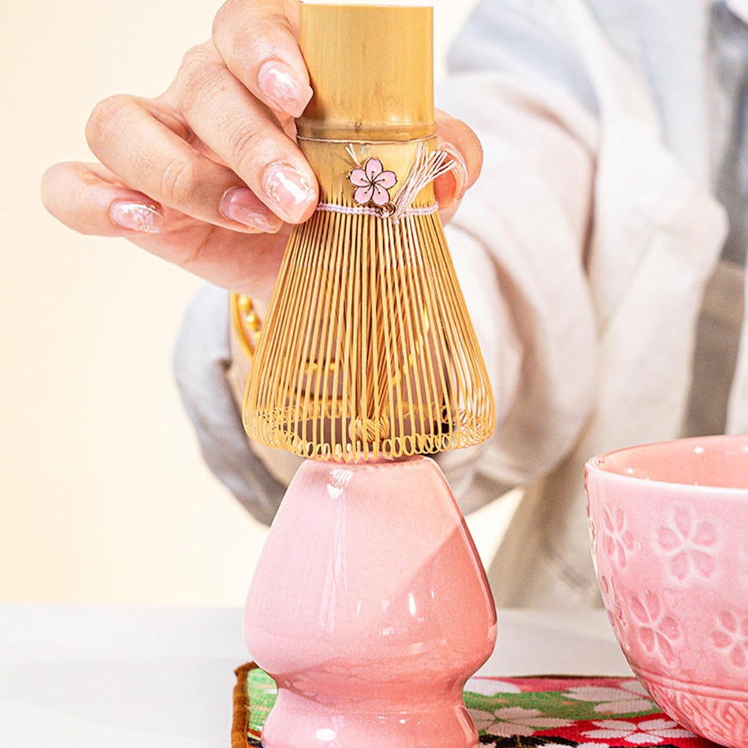 Nideen 8 Stück Matcha Set Rosa Keramik Matcha Schale Matcha Besen Set mit Sakura Charme Matcha Tee S