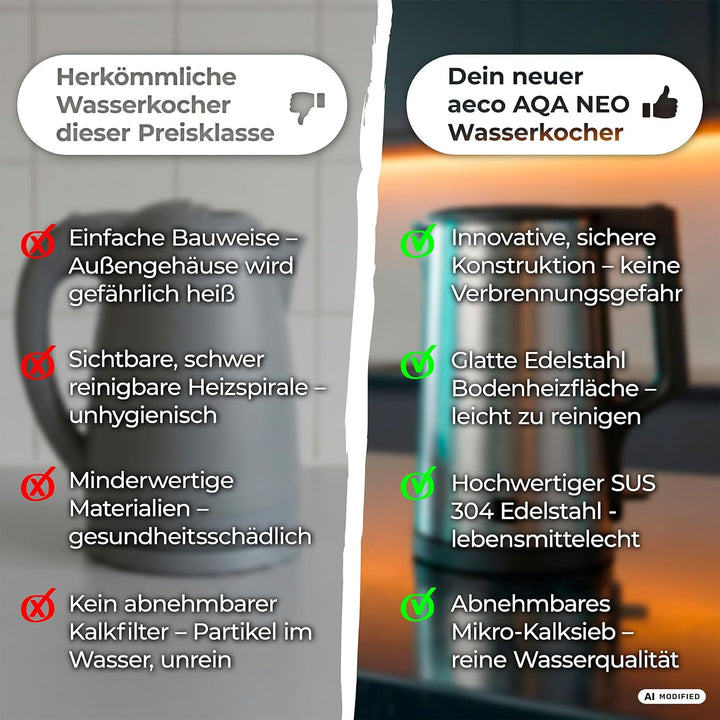 aeco AQA NEO elektrischer Wasserkocher Edelstahl Tee-Kocher Teebereiter electric kettle tea-maker bo