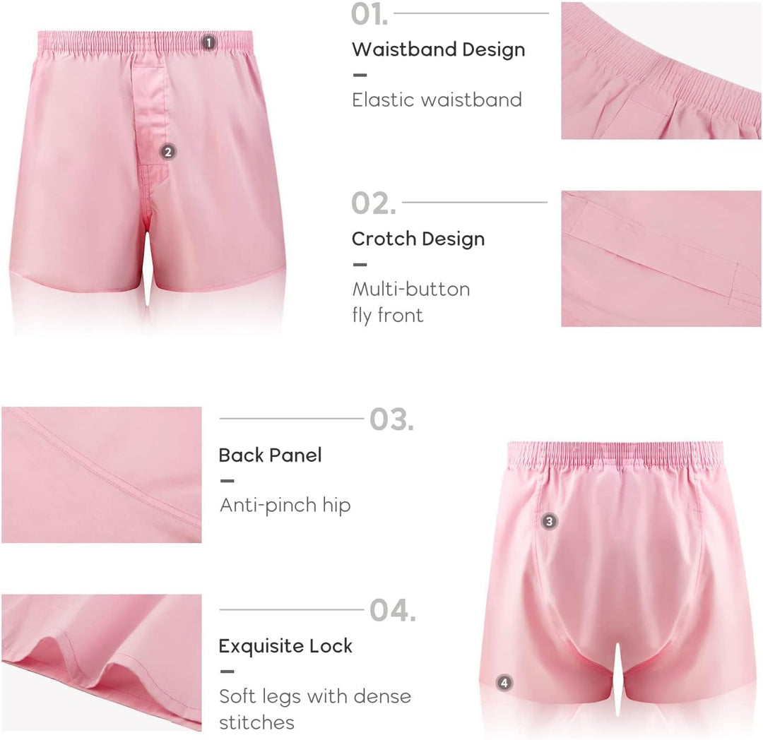 5Mayi Mens Boxers Shorts Multipack Woven Mens Underwear Pack Cotton Plaid Men's Boxers S A: Rosa 5er