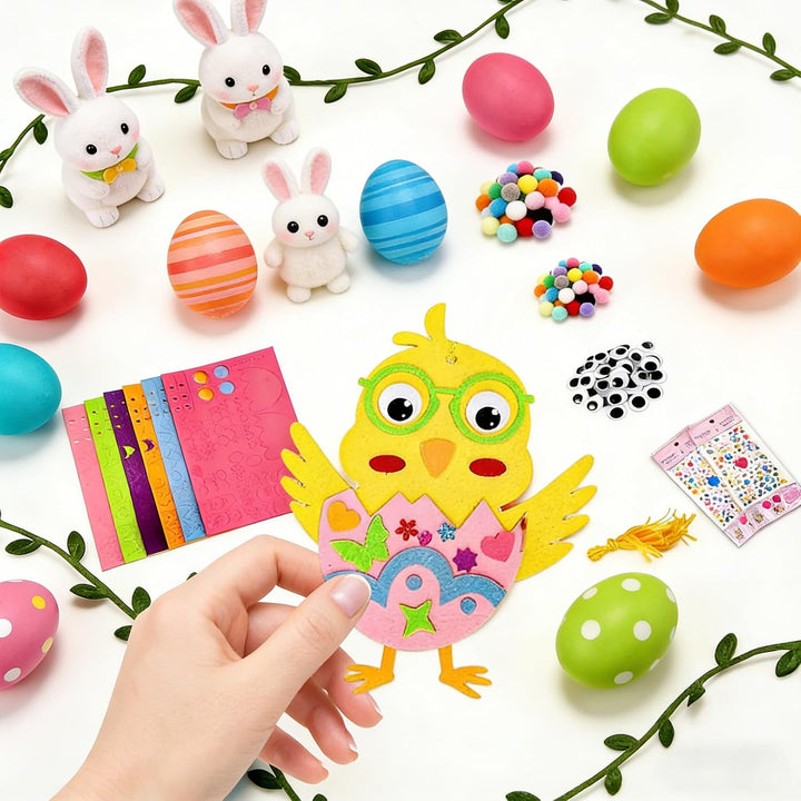 PIujsym 12 Stück Bastelset Ostern Kinder Filz Küken - Oster Bastelset DIY Anhänger zum Aufhängen & D