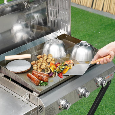 Onlyfire Edelstahl Grillbesteck Set, 4-Teilig Grillkoffer Set mit Runder Burgerpresse, Grillspachtel