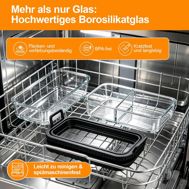 2 Stück Auflaufform Airfryer für Ninja & Cosori 2 Kammern Glasform mit Deckel & Abnehmbaren Griffen