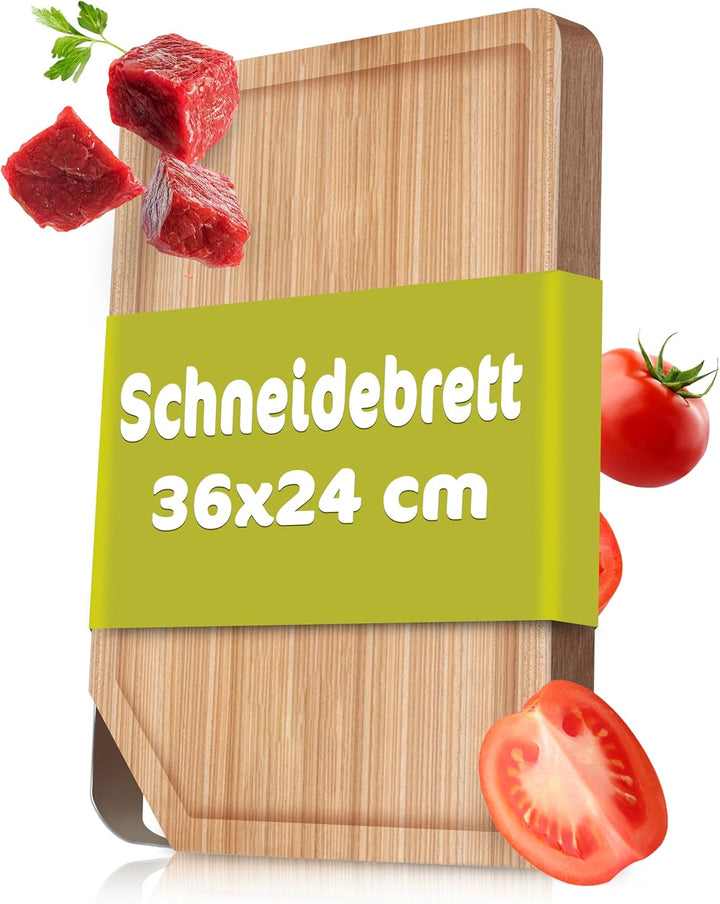 RÖSLE Schneidbrett mit Edelstahlgriff, Hochwertige Schneideunterlage für die Küche zum universellen