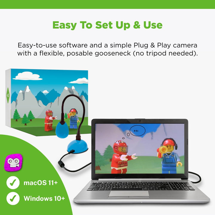 HUE Animation Studio: Komplett-Set Stop Motion Animation für Windows/macOS (Kamera in Grün ohne Trag