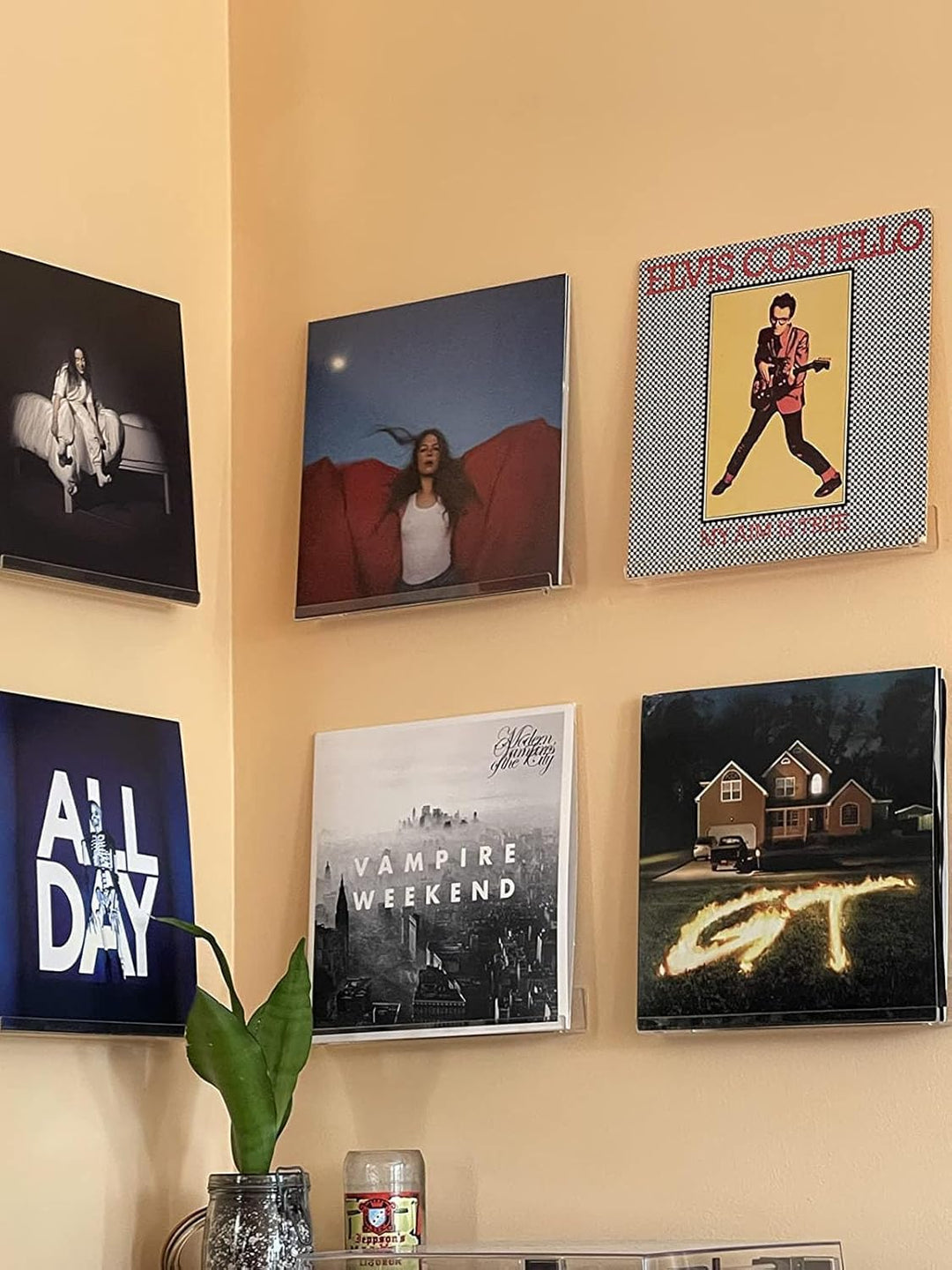 HIIMIEI Vinyl Wandhalterung 6 er für Platten und Fotos, 30,5 x 4,3 x 4,5 cm Schallplatten Wandhalter