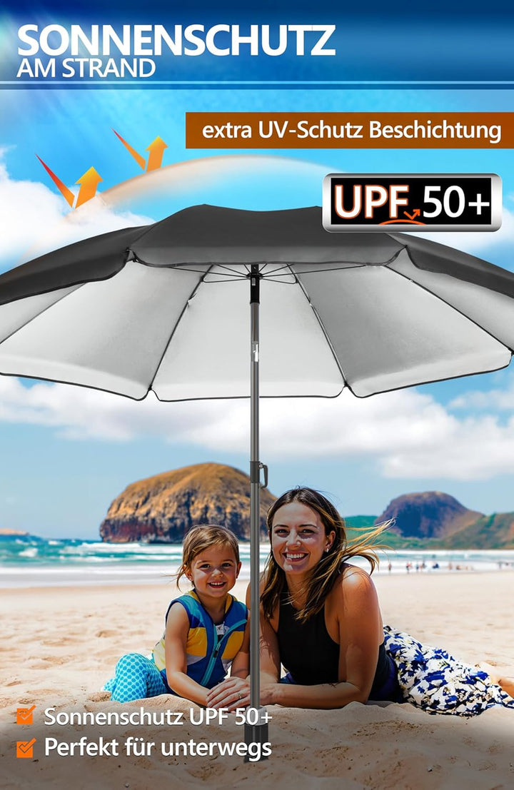 4smile Sonnenschirm Strand SunnyJoy Ø 180 cm, 3er Set - Strandschirm mit UV Schutz 50+, inkl. Sonnen