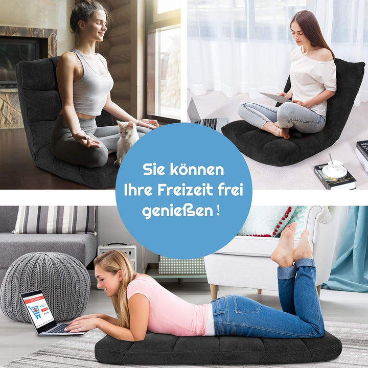 RELAX4LIFE Bodenstuhl Klappbar, Bodensessel mit Verstellbarer Rückenlehne &amp; Liegefunktion, Bodensitz