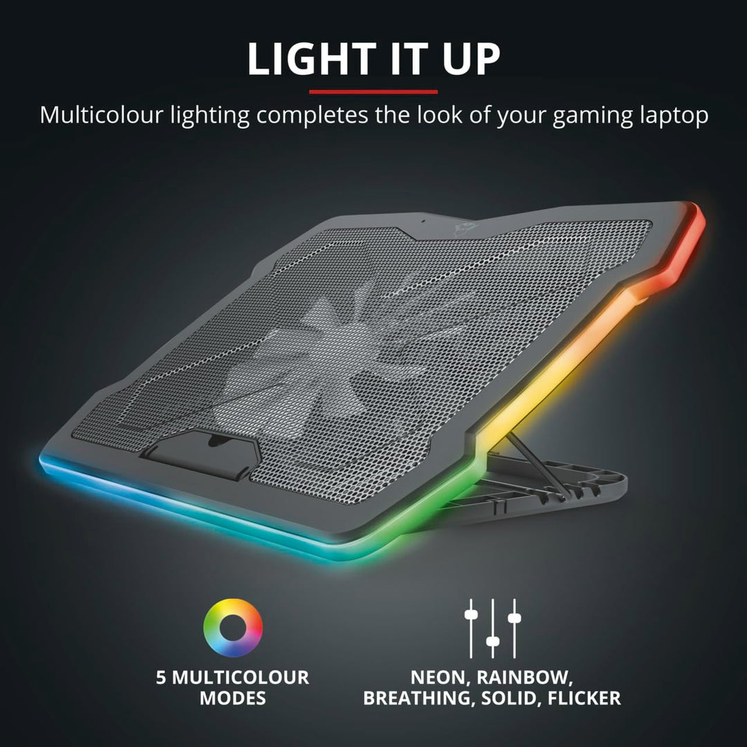 Trust Gaming GXT 1126 Aura Laptop-Kühlständer mit Mehrfarbiger Beleuchtung für Laptops bis 17,3", Ei