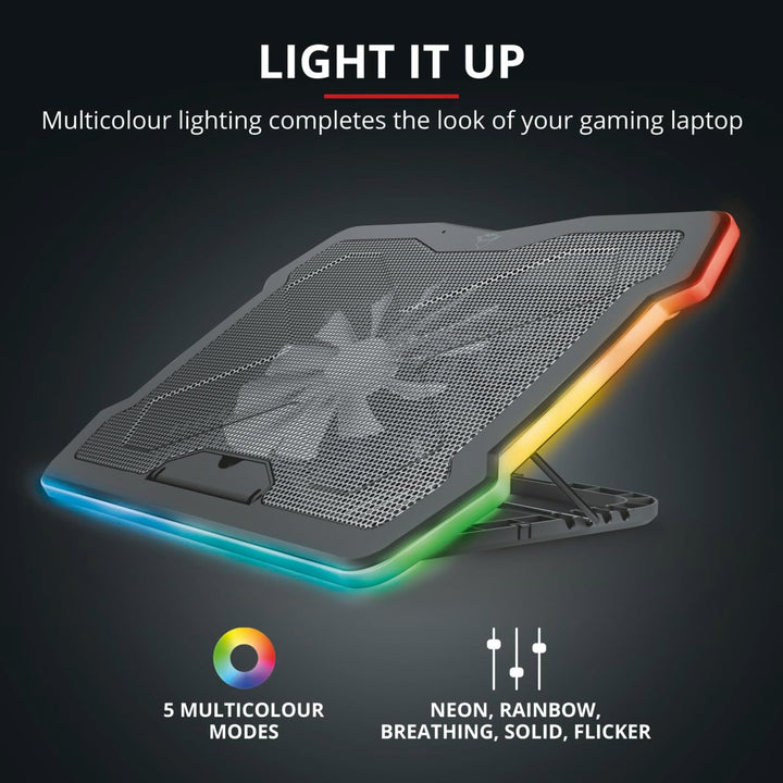Trust Gaming GXT 1126 Aura Laptop-Kühlständer mit Mehrfarbiger Beleuchtung für Laptops bis 17,3", Ei