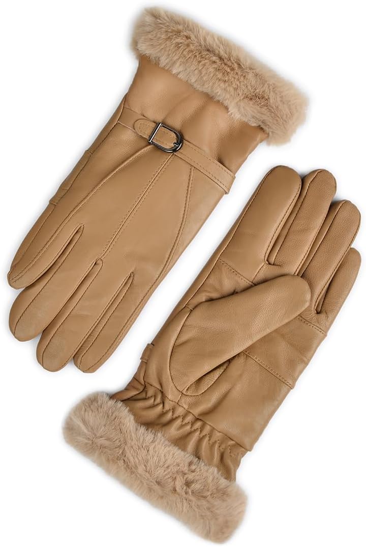 Harssidanzar Damen Lederhandschuhe Winter Thermo handschuhe Kleid Lederhandschuhe Fell gefüttert für