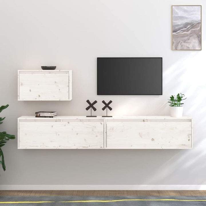 homiuse TV-Schränke 3 STK. Weiss Massivholz Kiefer TV Schrank Set Wohnzimmer MöBel Fernsehschrank Tv