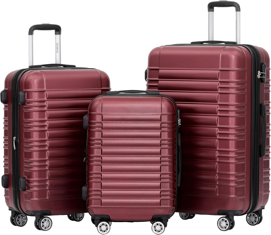 BEIBYE 2088 Zwillingsrollen Reisekoffer Koffer Trolleys Hartschale M-L-XL-Set (Weinrot, Set) Weinrot