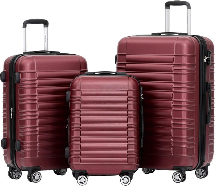 BEIBYE 2088 Zwillingsrollen Reisekoffer Koffer Trolleys Hartschale M-L-XL-Set (Weinrot, Set) Weinrot