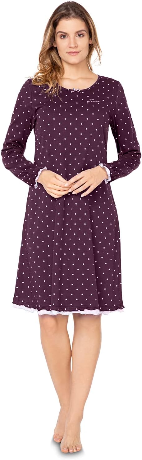 e.FEMME Damen Nachthemd Marion 333, Langarm, aus 50% Baumwolle und 50% Modal Bordeaux 38, Bordeaux 3