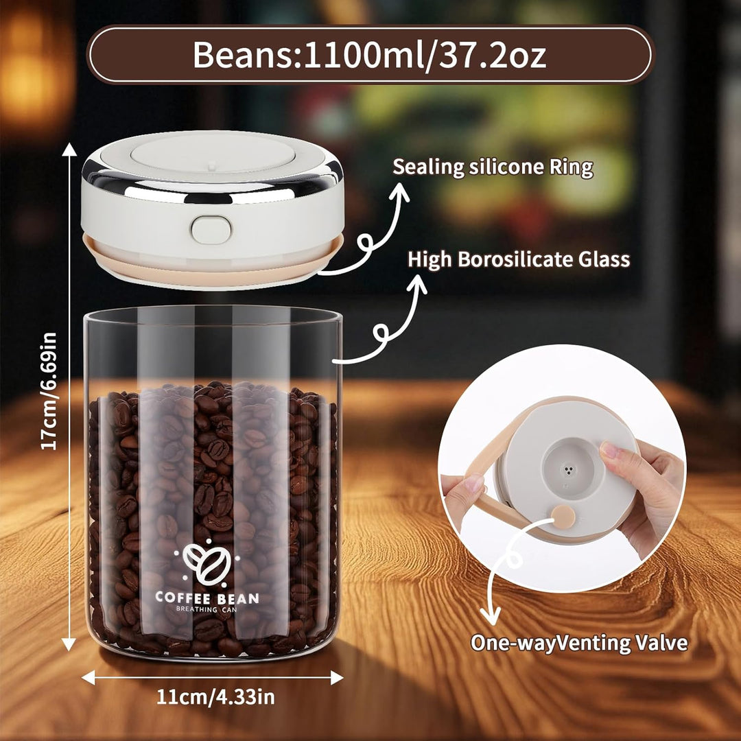 1100ML Vakuum Kaffeedose, Kaffeebehälter Luftdicht mit Auslassventil und Datumsanzeige, Kaffeebohnen