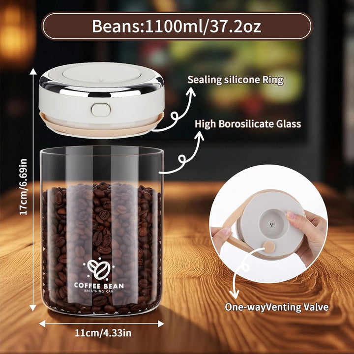 1100ML Vakuum Kaffeedose, Kaffeebehälter Luftdicht mit Auslassventil und Datumsanzeige, Kaffeebohnen