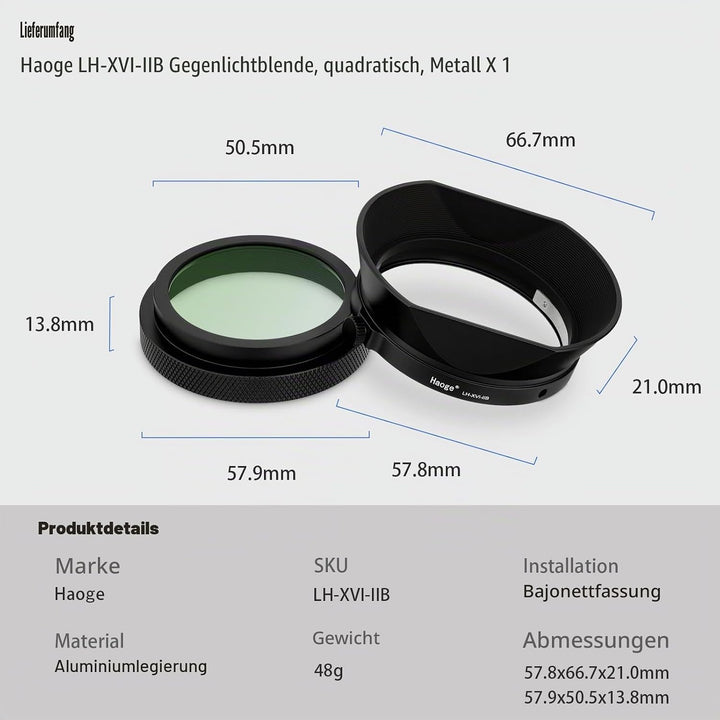 Haoge Gegenlichtblende aus Metall, quadratisch, mit MC UV-Schutzfilter für Fujifilm X100 Serie X100V