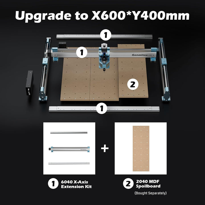 Genmitsu Gewindeeinsätze 2040 MDF-Spoilboard für Genmitsu 4040-PRO CNC-Maschine, X-Achsen-Verlängeru