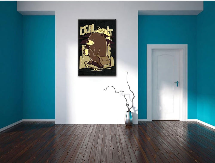 Dark Deal with it black Bild auf Leinwand, XXL riesige Bilder fertig gerahmt mit Keilrahmen, Kunstdr