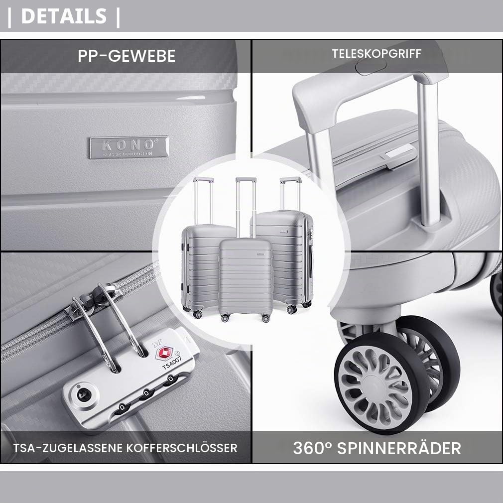 Kono Zwillingsrollen Reisekoffer TSA-Schloss 65cm Trolley Koffer Polypropylen Hartschale Rollkoffer 
