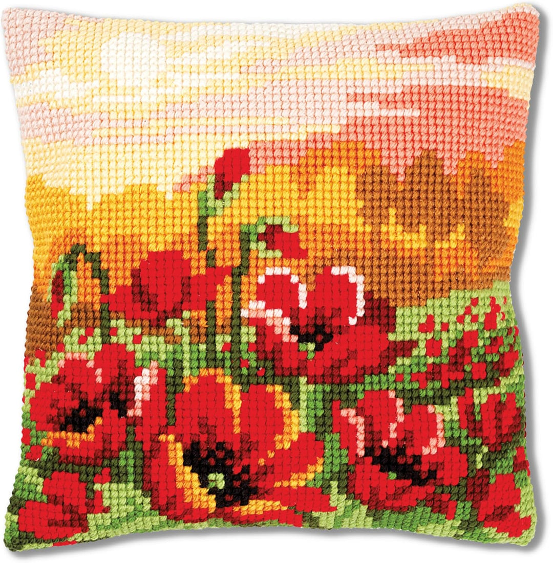 Vervaco PN-0157583 Mohnblumen Kreuzsichkissen vorbedruckt, Baumwolle, mehrfarbig, 40 x 40 cm