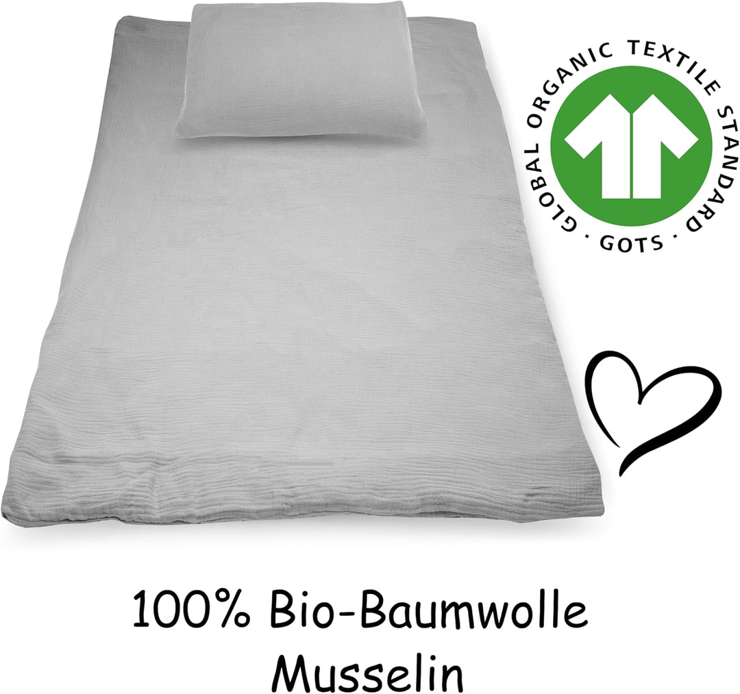 PinkZebra Bio-Baumwolle-Musselin Kinderbettwäsche Set 100 x 135 cm + 40 x 60 cm, Bettwäsche für Mädc