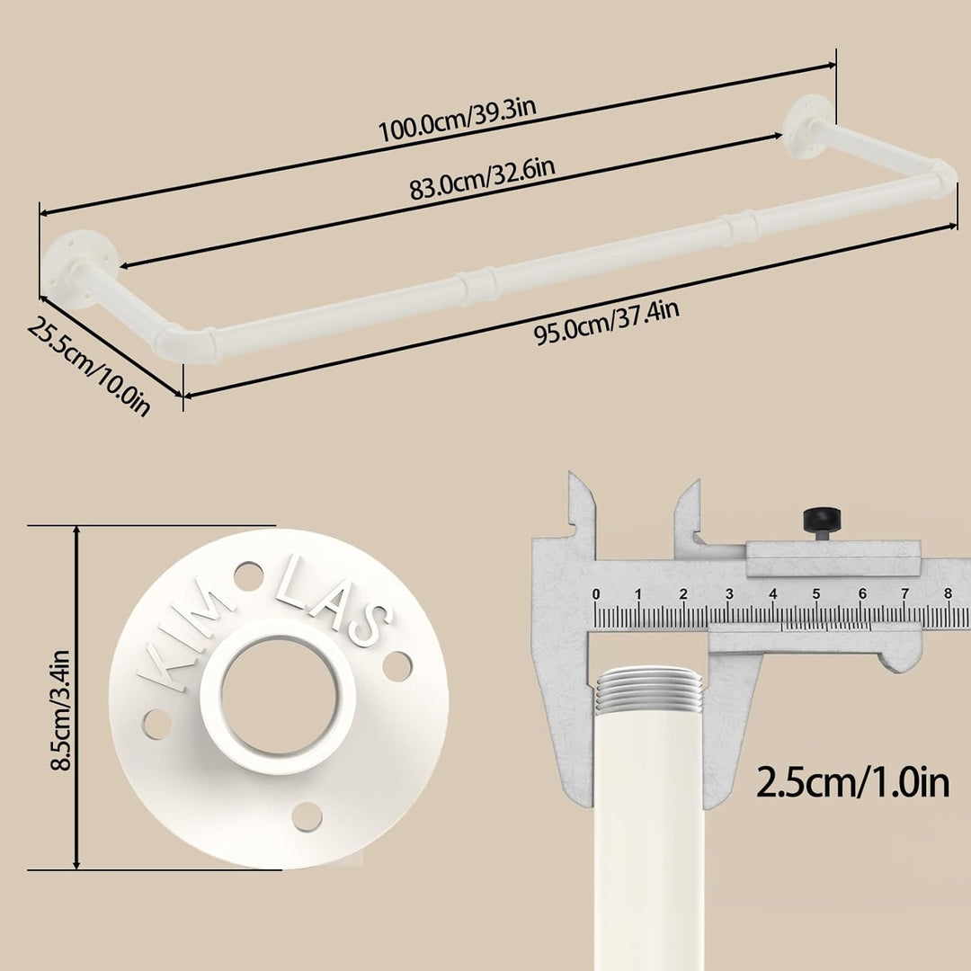 100cm Kleiderstange Industrial, Kleiderständer Wandmontage, Offener Kleiderschrank, Kleiderstangen f