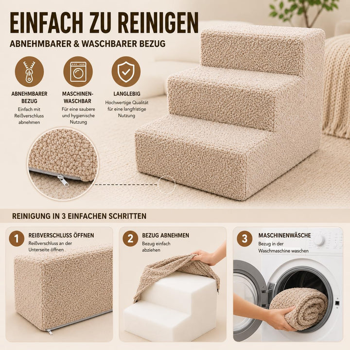 Muralo Hundetreppe 3 Stufen 30 cm, rutschfest, Wasserabweisend - Schwarz | Haustiertreppe für Kleine