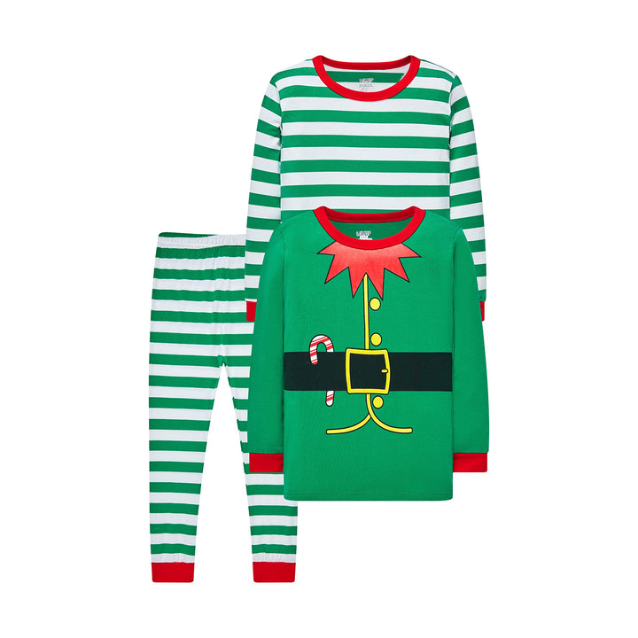 LOLPIP Jungen Pyjama Langarm 4-teilig Kleine Kinder Nachtwäsche Schlafanzug Set 2-14 Jahre Elf-grüne