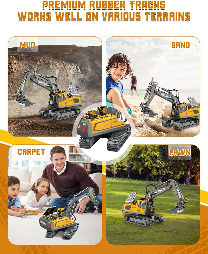 Trulloyoo Ferngesteuertes Auto ab 3 Jahre Bagger Spielzeug für Kinder Sand Fahrzeuge Metall Ferngest